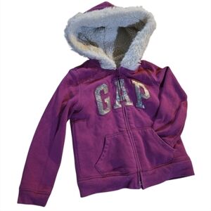 GAP Kids Magenta Hoodie with Sherpa Lining, Glitter Silver Size 5T